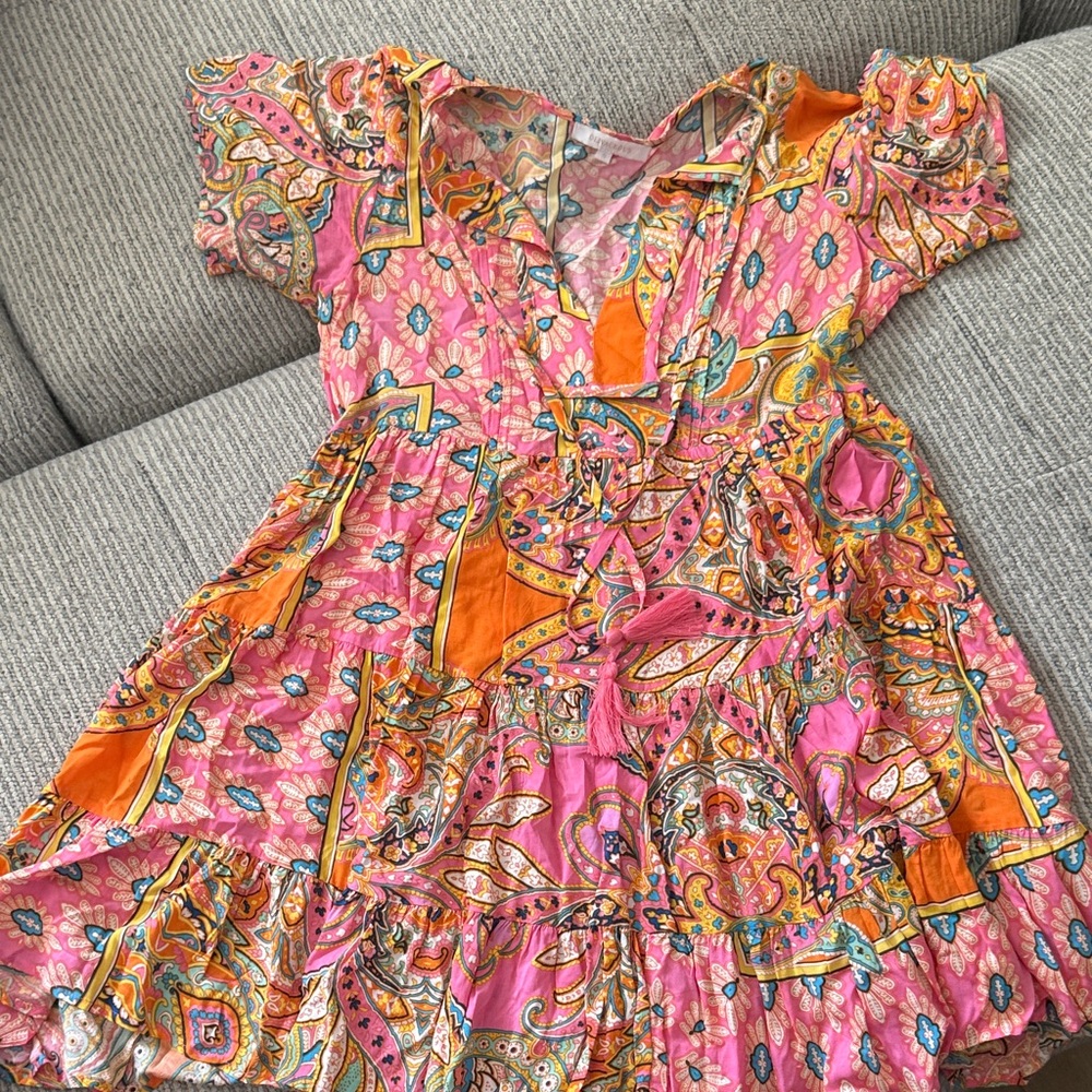Olivaceous Pink and Orange Paisley dress